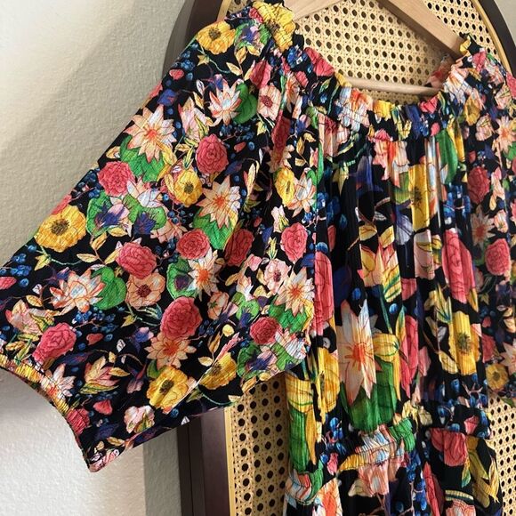 NWT‎ Desigual Multicolor Off-Shoulder Tiered Floral Hi-Lo Dress Size L - Picture 6 of 12